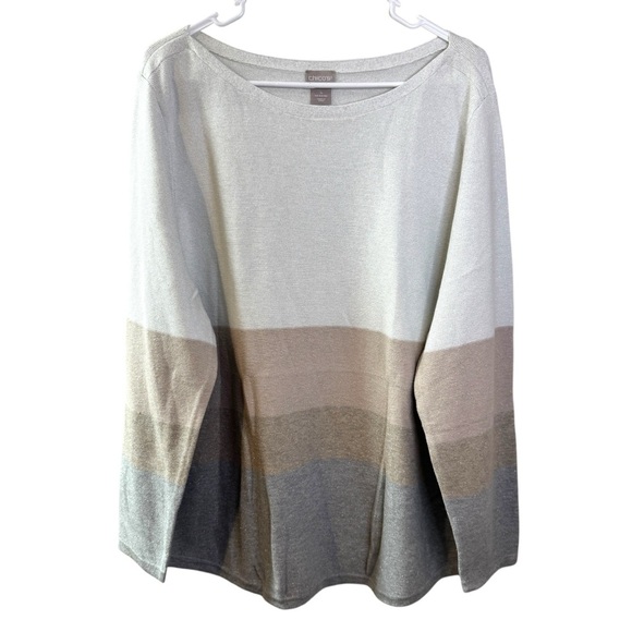 Chico's Sweaters - NWT Chicos Metallic Stripe Pullover Sweater neutral long sleeve top Womens XXL